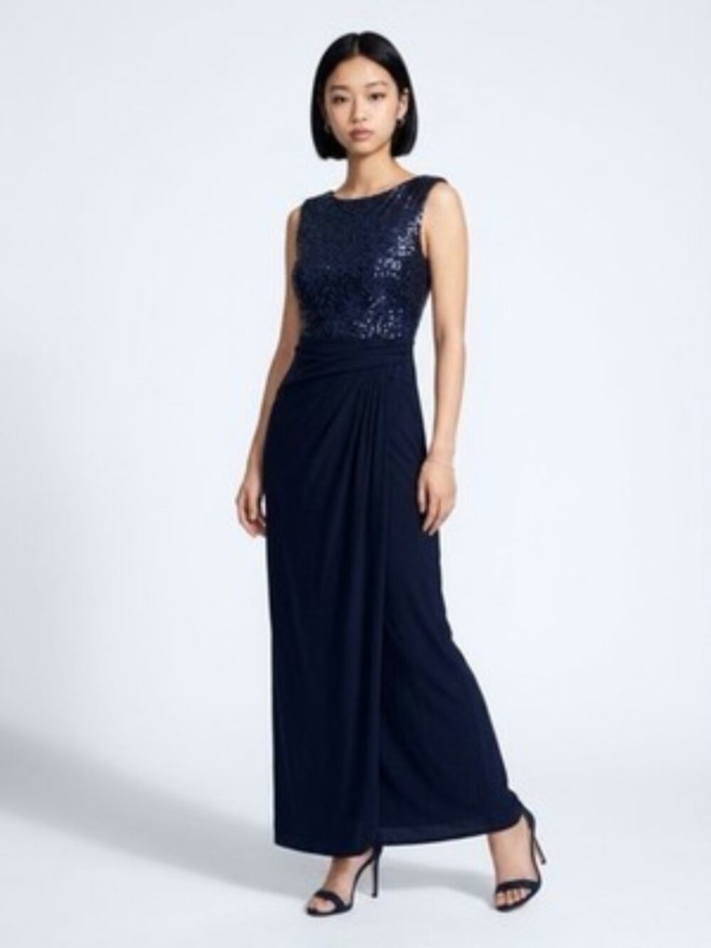 LAUREN RALPH LAUREN Navy Blue Sequined Bodice Maxi Dress Sz 6P